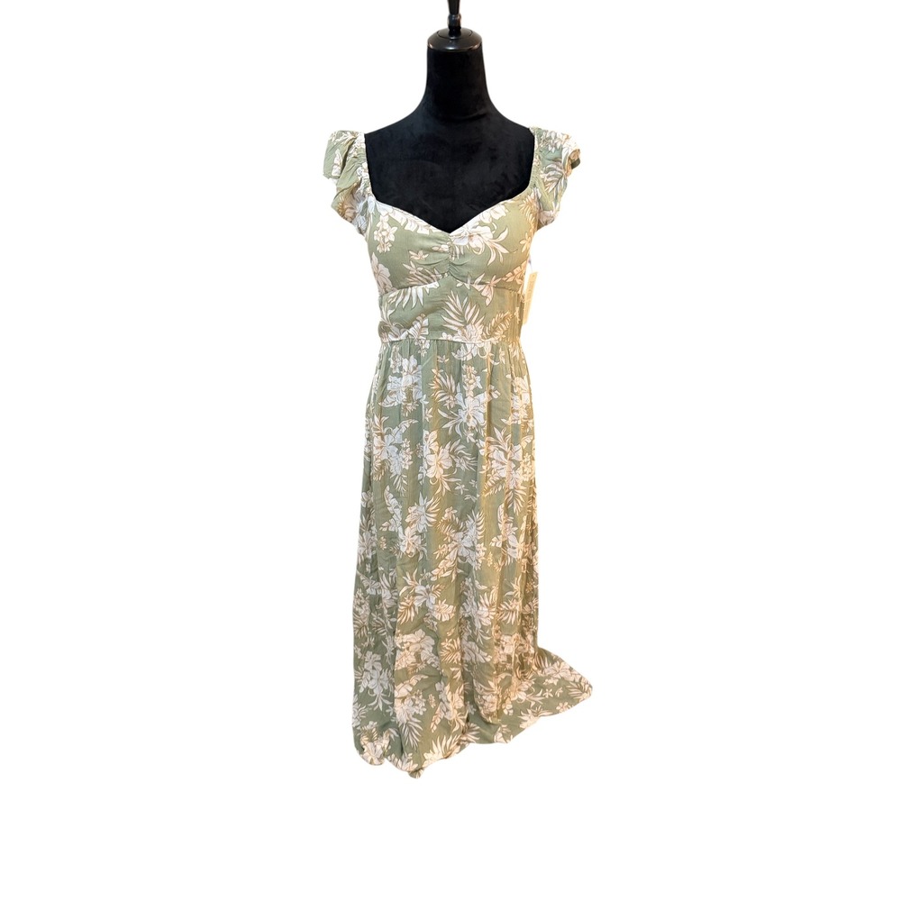 Derek Heart Sage Green Floral Maxi Dress Womens Large NWT Smocked Sweetheart
